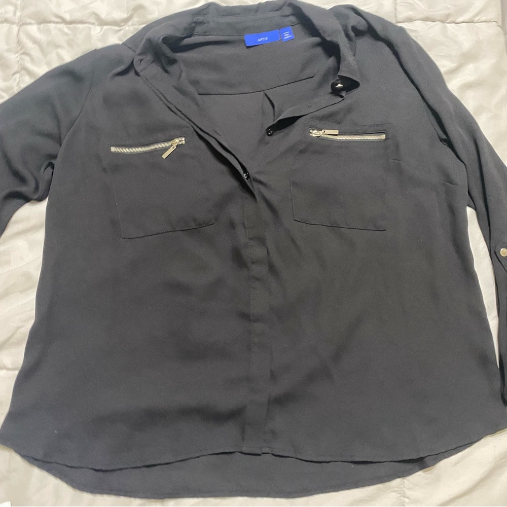 Apt. 9 Black Blouse with Zipper Accents